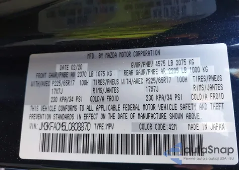 2020 Mazda Cx-5 Touring z USA, uszkodzony, nr VIN JM3KFACM5L0808870